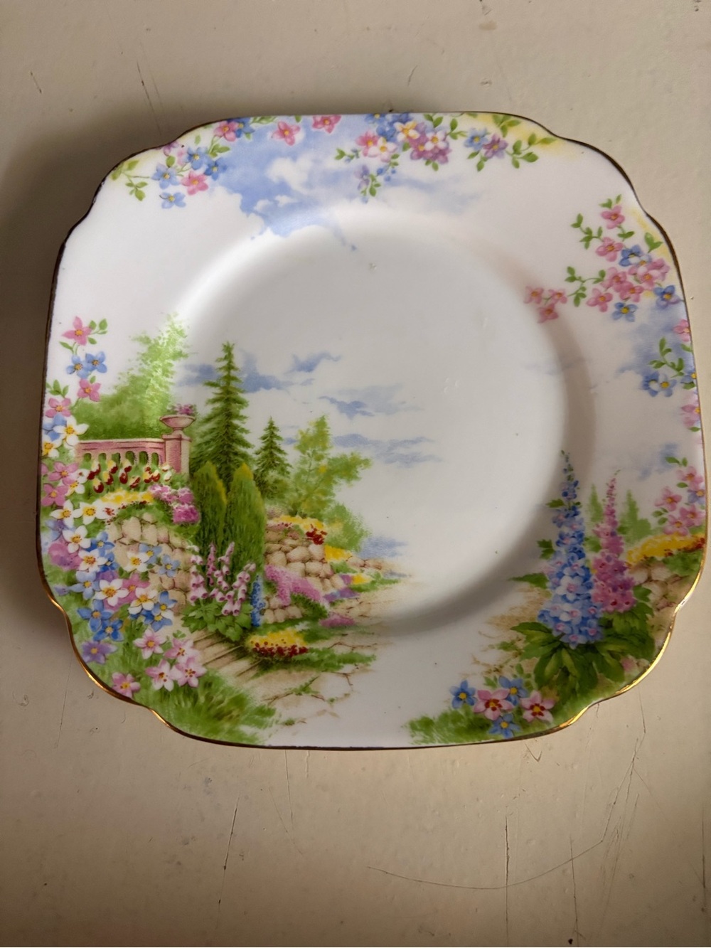 Royal Albert Floral Garden Porcelain Plate with Gold Trim